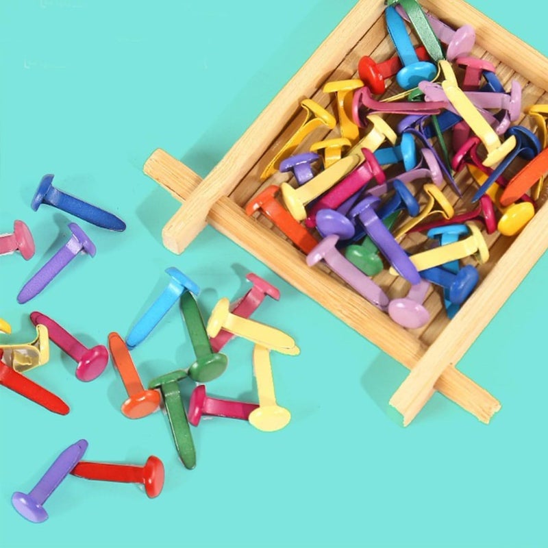 Arcjunys Mini Brads for Paper Crafts Metal Brads Paper Fasteners for Crafts 8mm x 18mm Multicolor Split Pins Brad Fasteners Paper Fastener Metal Fasteners for DIY Crafts Projects Scrapbooking Office 100 Pcs - Image 3